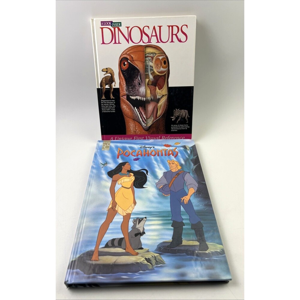 Lot of 2:  Vintage Dinosaurs Illustrated Hardcover and Pocahontas 1995